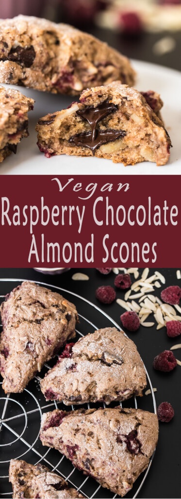 Raspberry Chocolate Almond Vegan Scones Recipe from VeganFamilyRecipes.com Vegan Family Recipes #brunch #breakfast