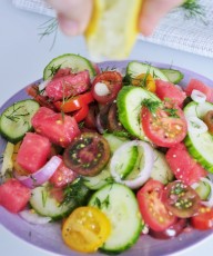 Lemon juice Watermelon Tomato Salad - Vegan Family Recipes