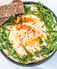 Creamy Hummus Recipe with Dijon Mustard, Tahini, and Fresh Parsley - Vegan Family Recipes #appetizer #smooth #dip