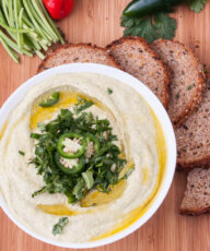 Jalapeno Cilantro Hummus Recipe - VeganFamilyRecipes.com #appetizer #dip #healthy