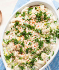 Vegan Cauliflower Leek Casserole with Garlic Cashew Sauce - Vegan Family Recipes #dinner #comfort food