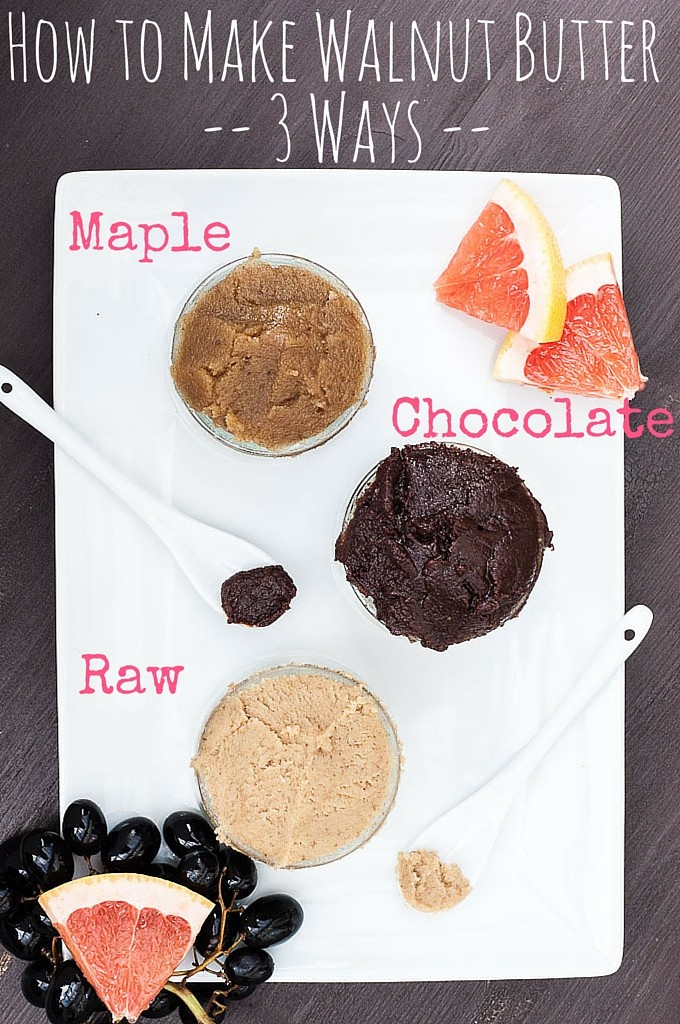 how to make Walnut Butter - 3 ways (Raw, Chocolate, Maple) | VeganFamilyRecipes.com | #health #nuts #healthy