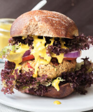 Healthy Couscous Burger Recipe with Garlic Coconut Sauce | VeganFamilyRecipes.com | #bbq #vegan #vegetarian