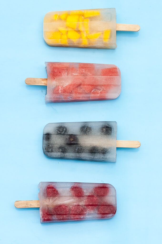 Coconut Water Popsicles or Ice Pops with fruit - Mango, Watermelon, Raspberries, and Blueberries , Vegan, Gluten-free, Sugar-free and healthy! - Vegan Family Recipes