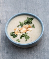 Creamy Almond Soup Recipe with toasted almonds and parsley