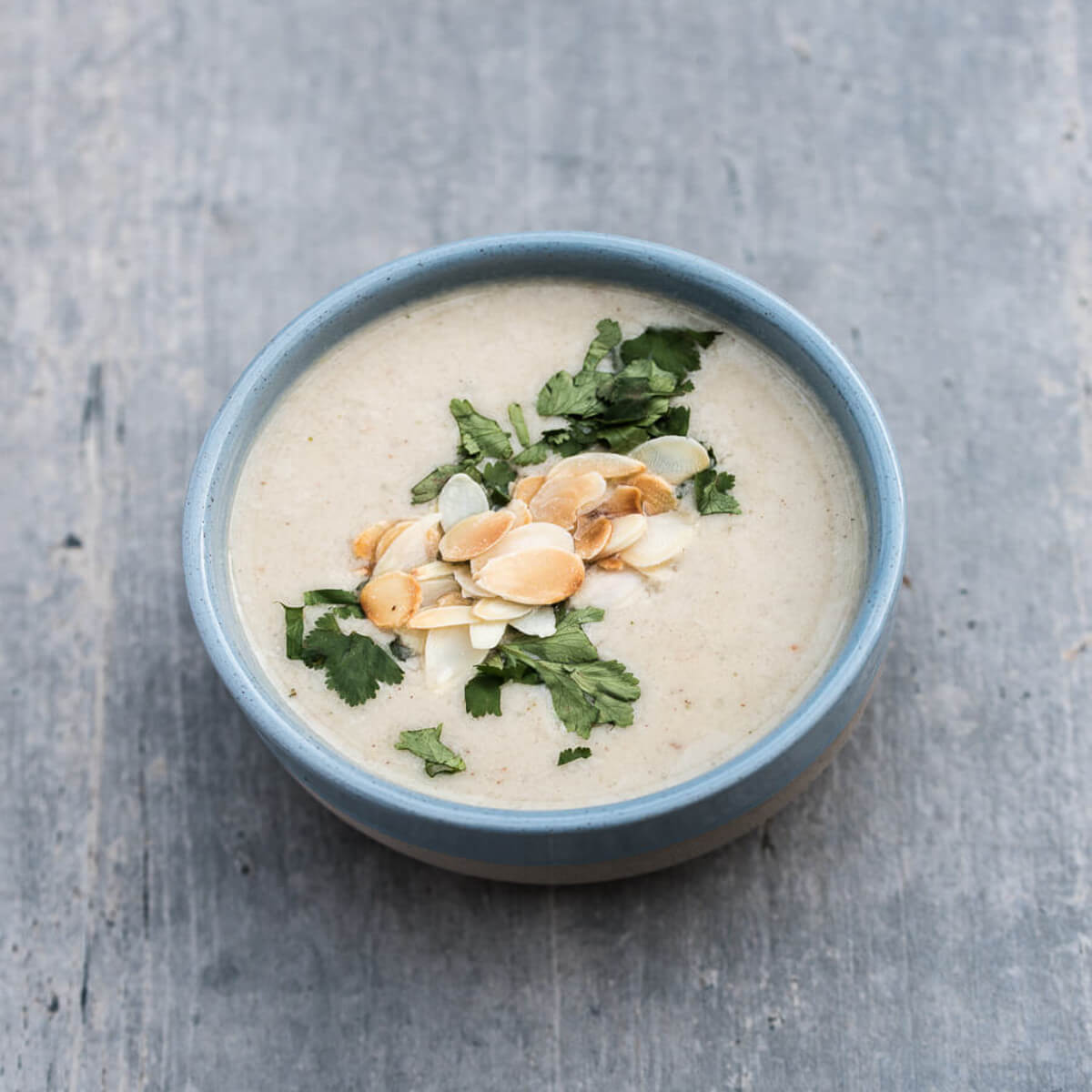 Creamy Almond Soup Recipe with toasted almonds and parsley