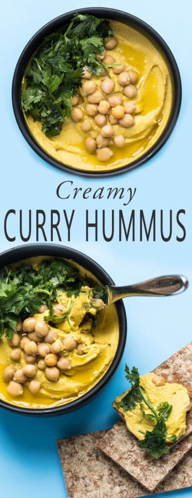 Creamy, oil-free Curry Hummus Recipe - healthy & high protein // Veganfamilyrecipes.com #vegan #glutenfree 