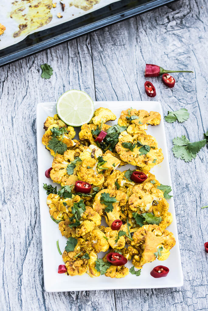Turmeric Roasted Cauliflower with Chili, Cilantro and Lime